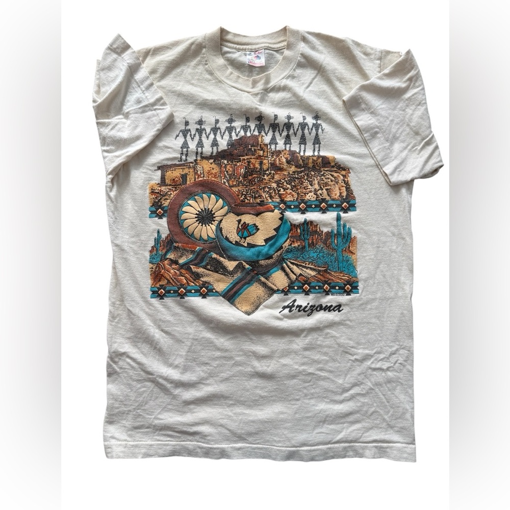 Vintage 80s 90s Arizona Graphic T-Shirt - Cream short sleeve tee single stitch M